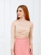 Cropped Manga Longa Gola Alta Malha Flanelada NAOMI – Bege