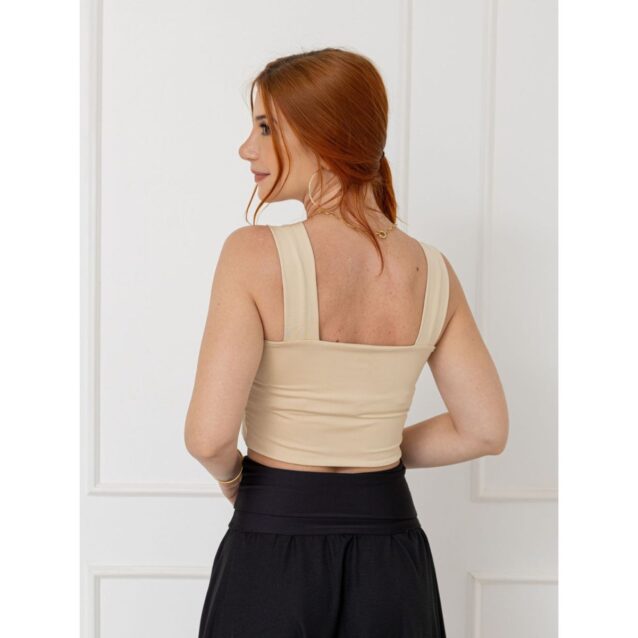Blusa Cropped Top Alças Largas Decote Reto GIANNI Creme