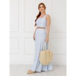 Blusa Cropped Top Alças Largas Decote Reto GIANNI Listrada Azul Branca