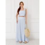 Blusa Cropped Top Alças Largas Decote Reto GIANNI Listrada Azul Branca