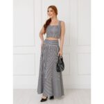 Blusa Cropped Top Alças Largas Decote Reto GIANNI Listrada Preta Branca