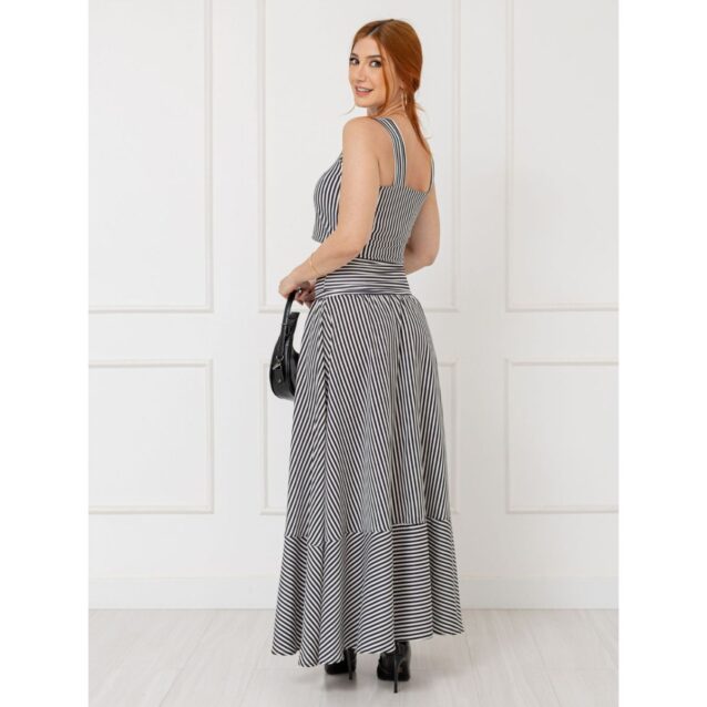 Blusa Cropped Top Alças Largas Decote Reto GIANNI Listrada Preta Branca