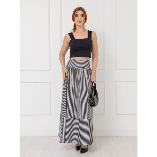 Blusa Cropped Top Alças Largas Decote Reto GIANNI Preta