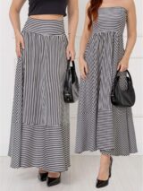 Saia Longa Vestido 2 em 1 Riviera – Listrada Preta e Branca