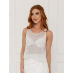 Blusa Cropped Regata Paetê GLOW Branca Prata