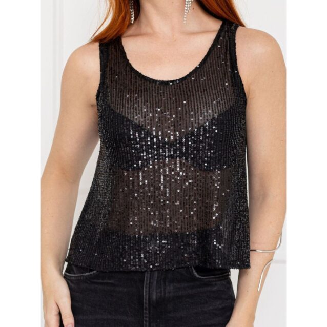 Blusa Cropped Regata Paetê GLOW Preta