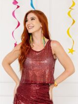 Blusa Cropped Regata Paetê CARNAVÁLIA Vermelha Bordô