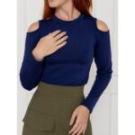 Blusa Manga Longa Ombro Vazado Malha CELINA Azul Marinho