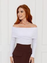 Blusa Manga Longa Ombro a Ombro Malha DOMINIQUE Branca