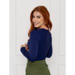 Blusa Manga Longa Transpassada Malha AUDREY Azul Marinho