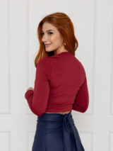 Cropped Manga Longa Transpassado Malha MARY Vermelho Bordô