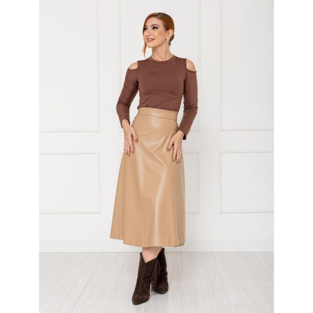Blusa Manga Longa Ombro Vazado Malha CELINA Marrom