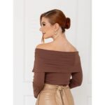 Blusa Manga Longa Ombro a Ombro Malha DOMINIQUE Marrom