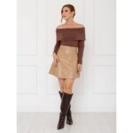 Blusa Manga Longa Ombro a Ombro Malha DOMINIQUE Marrom