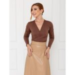 Blusa Manga Longa Transpassada Malha AUDREY Marrom