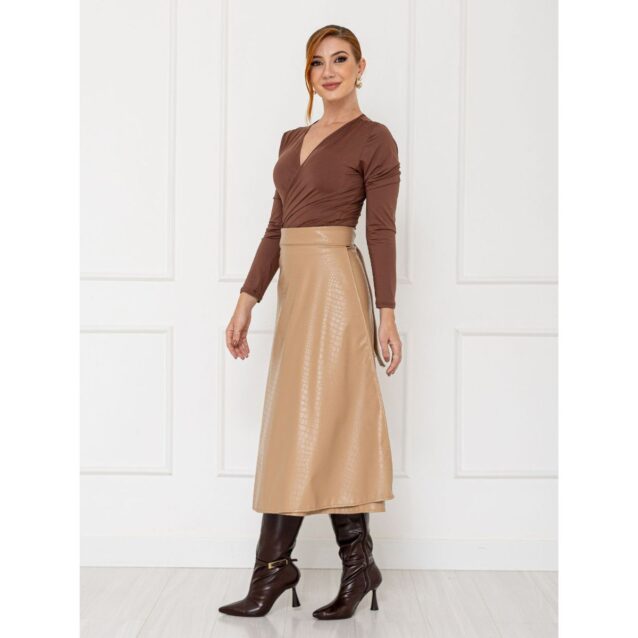 Blusa Manga Longa Transpassada Malha AUDREY Marrom