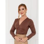 Blusa Manga Longa Transpassada Malha AUDREY Marrom