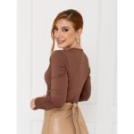 Blusa Manga Longa Transpassada Malha AUDREY Marrom