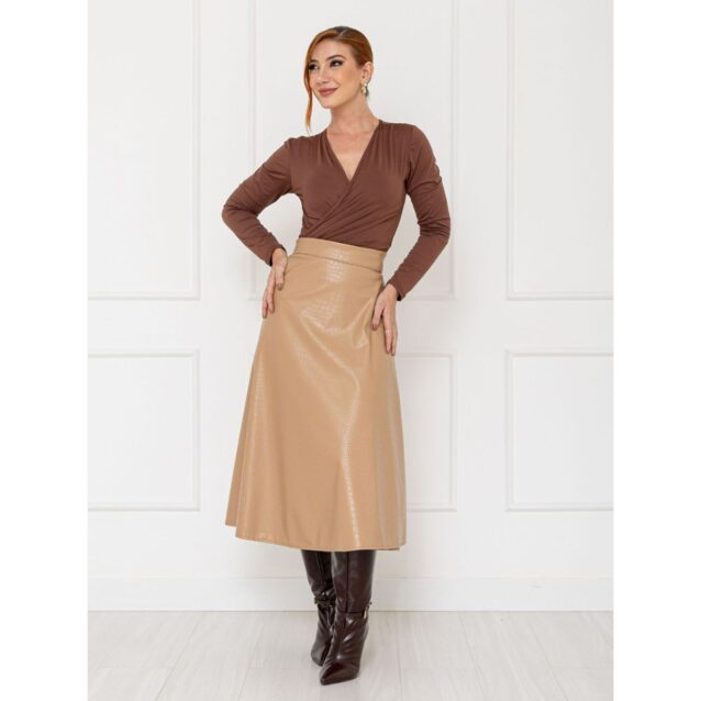Blusa Manga Longa Transpassada Malha AUDREY Marrom