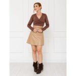 Cropped Manga Longa Transpassado Malha MARY Marrom