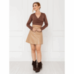 Saia Curta Envelope Transpassada PU Premium Croco MEDUSA Nude Tamanho Único