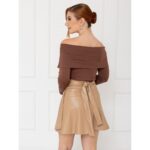 Saia Curta Envelope Transpassada PU Premium Croco MEDUSA Nude Tamanho Único