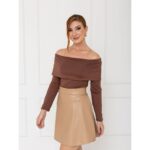 Saia Curta Envelope Transpassada PU Premium Croco MEDUSA Nude Tamanho Único