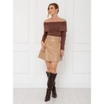 Saia Curta Envelope Transpassada PU Premium Croco MEDUSA Nude Tamanho Único