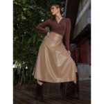 Saia Midi Envelope Transpassada PU Premium Croco ATENA Nude Tamanho Único