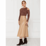 Saia Midi Envelope Transpassada PU Premium Croco ATENA Nude Tamanho Único