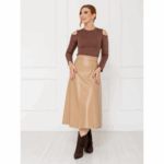 Saia Midi Envelope Transpassada PU Premium Croco ATENA Nude Tamanho Único