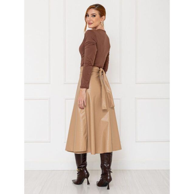 Saia Midi Envelope Transpassada PU Premium Croco ATENA Nude Tamanho Único