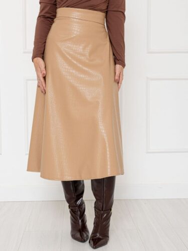 Saia Midi Envelope Transpassada PU Premium Croco ATENA Nude Tamanho Único