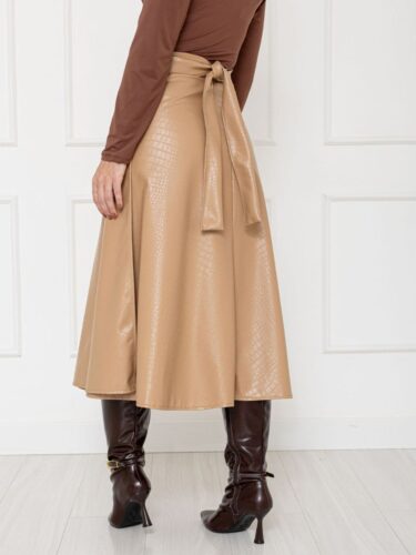 Saia Midi Envelope Transpassada PU Premium Croco ATENA Nude Tamanho Único
