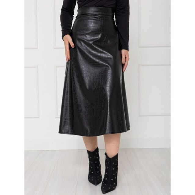Saia Midi Envelope Transpassada PU Premium Croco ATENA Preta Tamanho Único