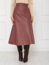 Saia Midi Envelope Transpassada PU Premium SERAPHINE Marrom Queimado Tamanho Único