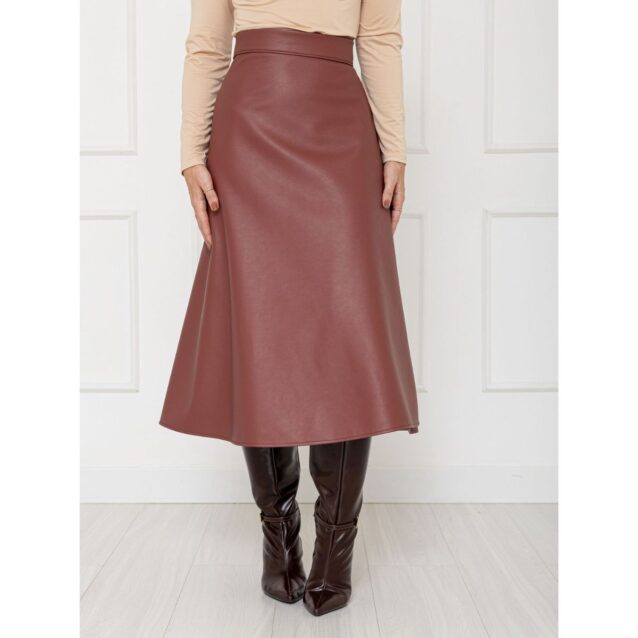 Saia Midi Envelope Transpassada PU Premium SERAPHINE Marrom Queimado Tamanho Único