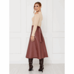 Saia Midi Envelope Transpassada PU Premium SERAPHINE Marrom Queimado Tamanho Único