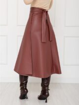 Saia Midi Envelope Transpassada PU Premium SERAPHINE Marrom Queimado Tamanho Único