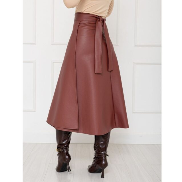 Saia Midi Envelope Transpassada PU Premium SERAPHINE Marrom Queimado Tamanho Único