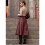 Saia Midi Envelope Transpassada PU Premium SERAPHINE Marrom Queimado Tamanho Único