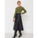 Saia Midi Envelope Transpassada PU Premium SERAPHINE Preta Tamanho Único