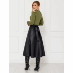 Saia Midi Envelope Transpassada PU Premium SERAPHINE Preta Tamanho Único