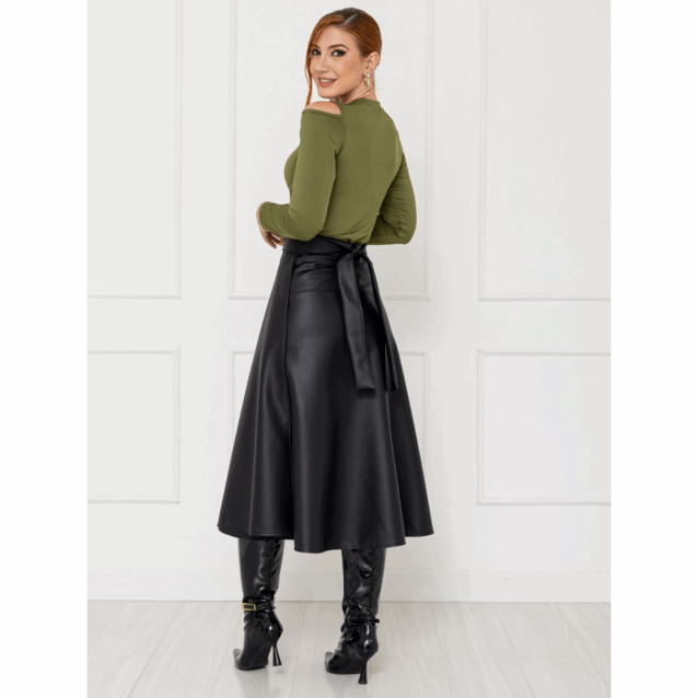 Saia Midi Envelope Transpassada PU Premium SERAPHINE Preta Tamanho Único