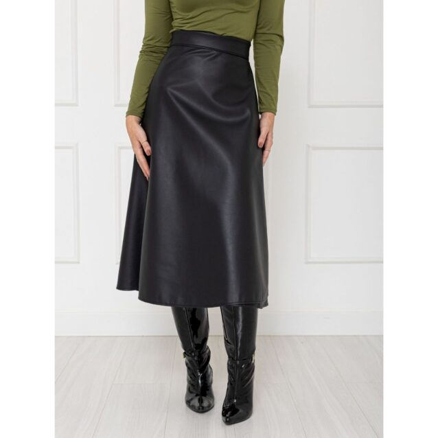 Saia Midi Envelope Transpassada PU Premium SERAPHINE Preta Tamanho Único