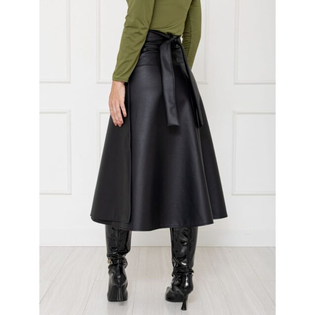 Saia Midi Envelope Transpassada PU Premium SERAPHINE Preta Tamanho Único