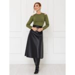 Saia Midi Envelope Transpassada PU Premium SERAPHINE Preta Tamanho Único