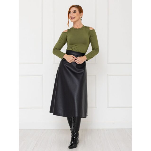 Saia Midi Envelope Transpassada PU Premium SERAPHINE Preta Tamanho Único