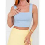 Blusa Cropped Top Alças Largas Decote Reto GIANNI Azul
