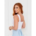 Blusa Cropped Top Alças Largas Decote Reto GIANNI Branca
